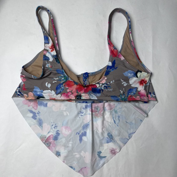 VYB Tank Swimsuit Top w/ Pads Gray Pink Floral Snaps Medium - Picture 4 of 9